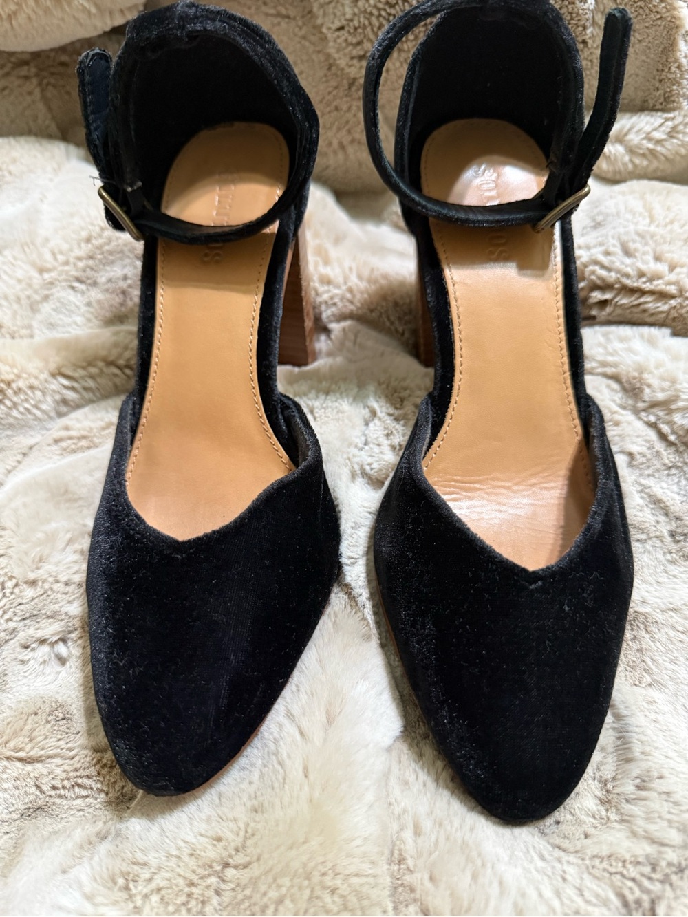 Soludos Black Velvet Ankle-Strap Heels